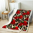 thumbnail image 2 of Leopard Print Fleece Throw Blanket Rose Flower Plush Blanket for Couch Bed Sofa Room Decor Red Floral Petal Pattern Sherpa Blanket Branches Green Leaf Cheetah Print Flannel Blanket Throw 50x60 Inch, 2 of 6