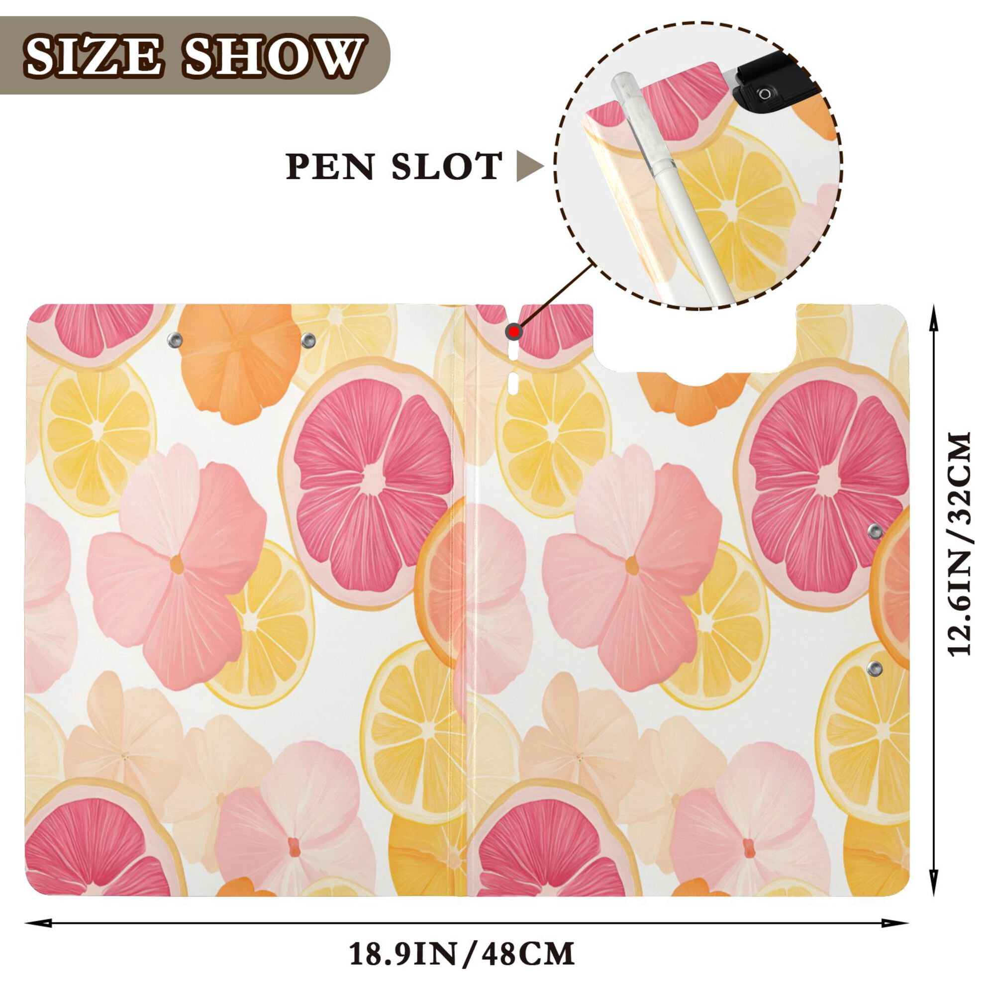 FORMRS A4 Clipboard Folder with Pen Holder Horizontal Foldable School Office Binder, Pink Floral Orange