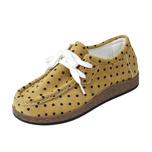 EKVAHL Women's Lace Up Casual Shoes, Orthopedic Tennis Sneakers Walking Shoes, Washed Suede Polka Dot Arch Support Wide Fit Daily Shopping Weekend Outdoor Shoes Yellow