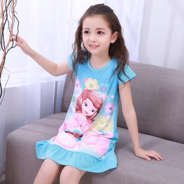 Vestido de Anna Elsa, camisón para niñas, ropa de pijama de dibujos animados, ropa para niños, pijama de manga corta, vestido para niños, ropa familiar 10 Gao Jinjia LED