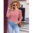 thumbnail image 3 of Ekouaer Womens Long Sleeve Shirts Crew Neck Stretchy Fitted Ribbed Tops Basic Base Layer Soft Thermal Undershirts Tee, 3 of 6