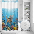 thumbnail image 2 of No Hook Shower Curtain, Ocean Diving Cat Shower Curtains for Bathroom with See Through Top Window, Coastal Coral Fish Marine Life Waterproof & Washable Bath Curtain Narrow 54"x78", 2 of 9