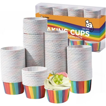 Parchment Cupcake Liners Rainbow Color Standard Size 200PCS, Christmas Cupcake Liners, Muffin Baking Liners, Heavy Duty Greaseproof Wrappers for Bakery, Birthday Party