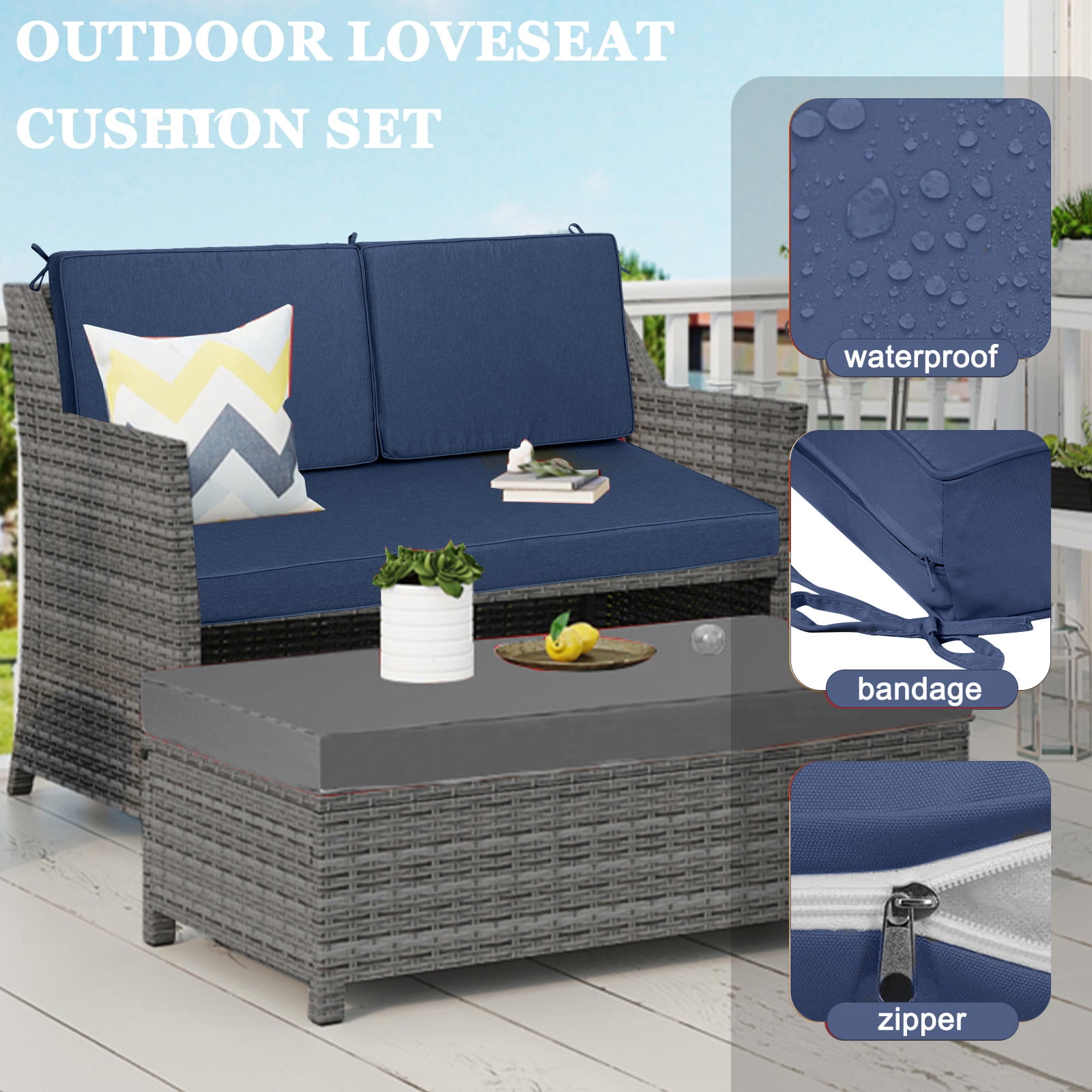 swing Outdoor Loveseat Cushion Set 48 x 28 inch,Waterproof Weather & Fade Resistant Seat and Backrest Cushion Set for Couch, Swing, Bench