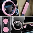 thumbnail image 4 of NOGIS 10 Pcs Leather Steering Wheel Cover for Women Cute Car Accessories Set with Seat Belt Shoulder Pads Seatbelt Covers Cup Holders Bling Start Button Ring Sticker Air Vent Clip Accessories, 4 of 7