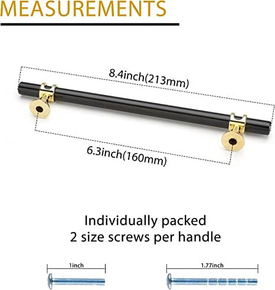 Homdiy 25 Pack Black Cabinet Pulls, Black+Gold Cabinet Handles, Barrel Cabinet Handles Black Drawer Handles Kitchen Cabinet Hardware Pulls, 6-1/4 inch Hole to Hole Center