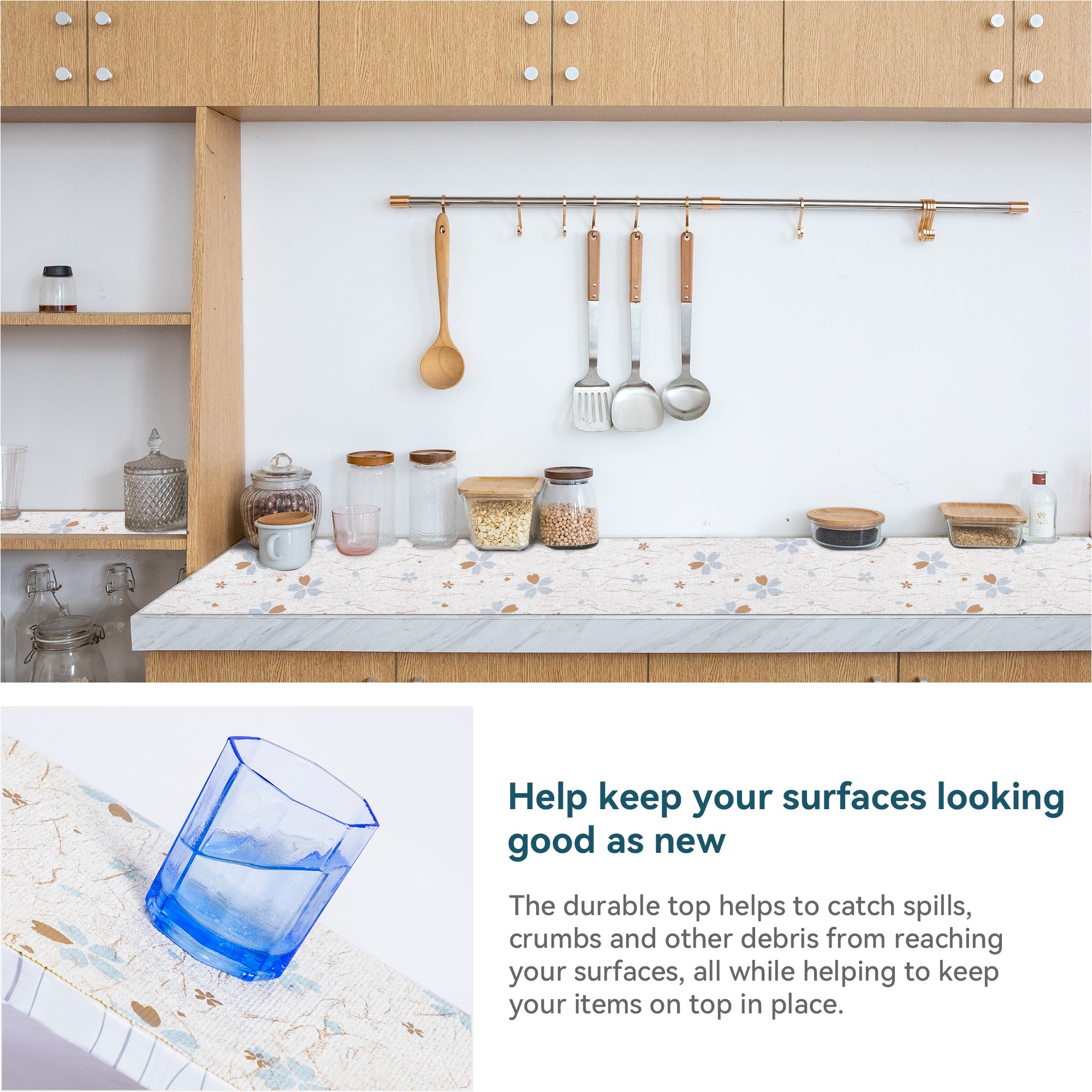 RAY STAR Shelf Cabinet Liner, 18INx8FT Drawer Liners Non-Adhesive Non Slip Shelving Liner for Kitchen Cabinets
