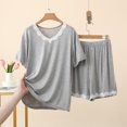 thumbnail image 2 of Thousandth Women's Fashionable Summer Loungewear Casual Comfortable Sleepwear Lace Short Sleeved T-Shirt with Elastic Waist and Lace Shorts Loose Home Clothes Pajamas Set, 2 of 9