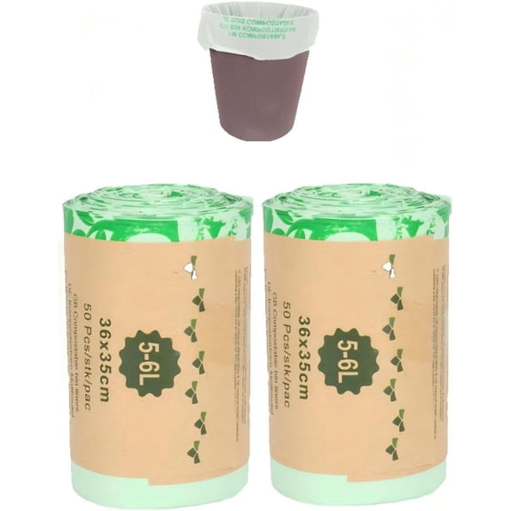 1.6 Gallon Compostable Food Scrap Bags with Handle Tie, Leakproof Small Countertop Bin Liners, Eco-Friendly Biodegradable Bags (100 Count, Green)