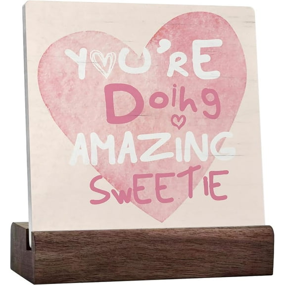 Trendy Pink Decor,Spring Decor,Inspirational You're Doing Amazing Sweetie,Preppy Room Decor For Girls Room College Dorm Shelf Desk Indoor Decor Ceramic Sign