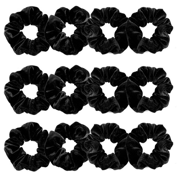 Ksopiavobs 12 Pieces Hair Scrunchies Velvet Elastics Scrunchy Bobbles Soft Hair Bands Hair Ties (Black)