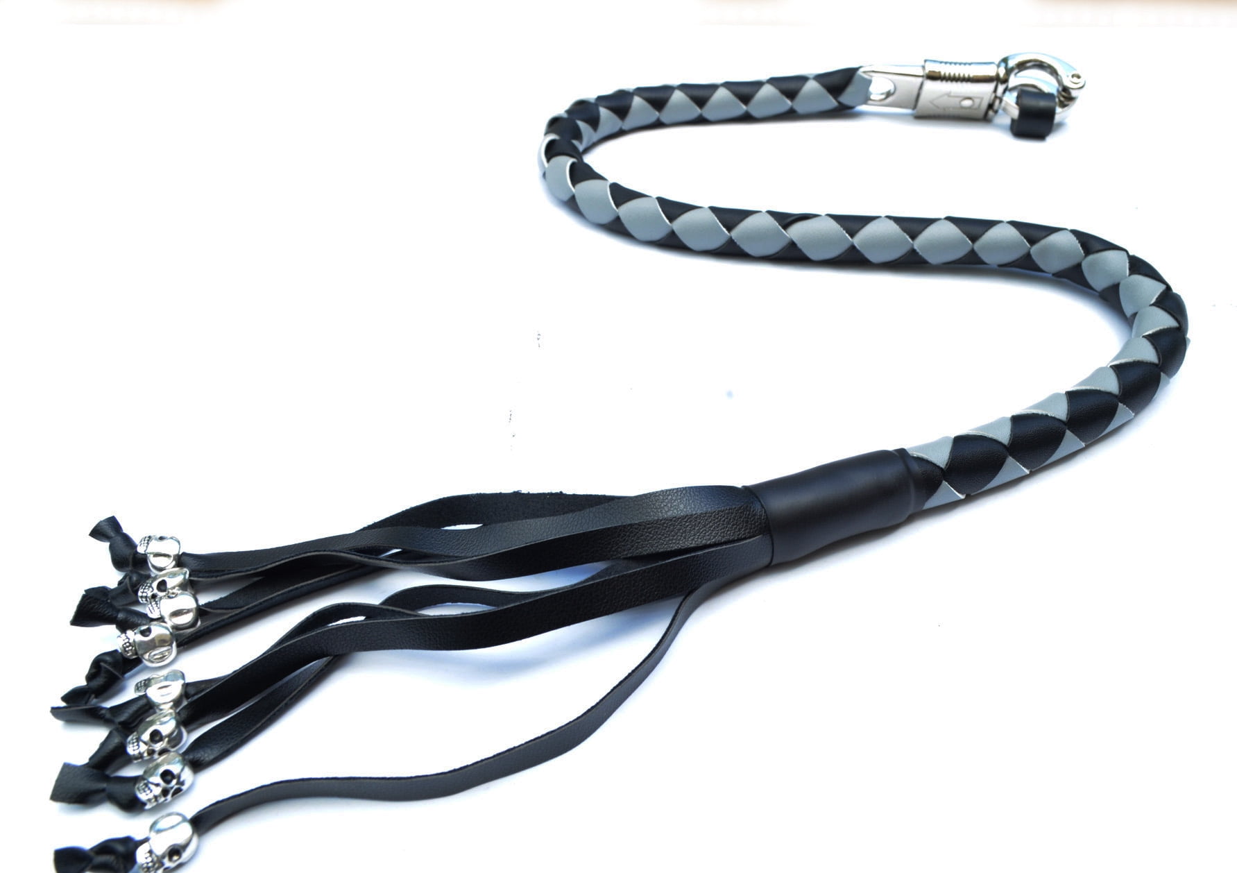 PU Leather Motorcycle Whip Get Back whip with Skull Tassels 36" GRAY