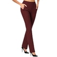 thumbnail image 2 of Oiangi Women's Flare Leg Dress Pants High Waist Stretch Work Slacks Fall Casual Business Office Trousers with Pockets Wine M, 2 of 9