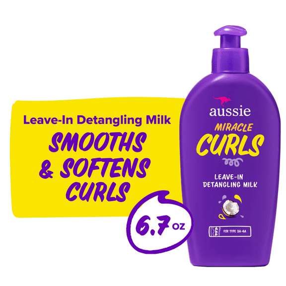 Aussie Miracle Curls Leave-in Detangling Milk, for Curly Hair Types Paraben Free, 6.7 oz