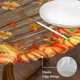 thumbnail image 3 of Orange Fall Round Tablecloth, Fitted Table Cover with Elastic for 36"-44" Round Tables, Retro Maple Leaf Pumpkins Thanksgiving Table Cloth Outdoor Indoor Dinning Party Waterproof Tablecloths, 3 of 7