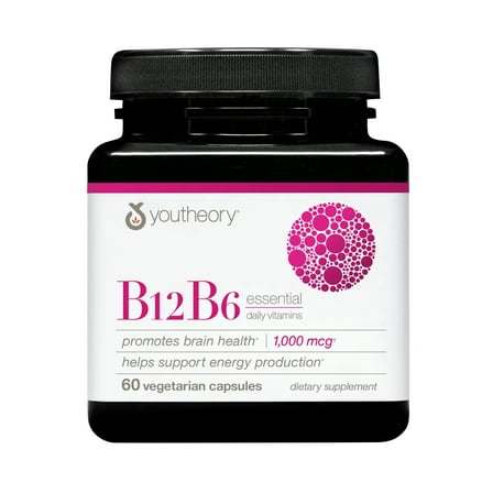 Youtheory B12 B6 Essential Daily Vitamins, 60 Vegetarian Capsules