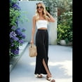 thumbnail image 4 of Pantalones Palazzo de Cintura Alta, Elásticos, Holgados, Informales, con Abertura Central y Pierna para Mujer, Color Negro, Talla L, 4 of 8