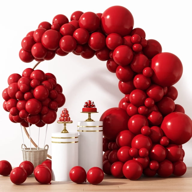 Globos de látex RUBFAC, rojo rubí, 129 unidades, diferentes tamaños, con kit
