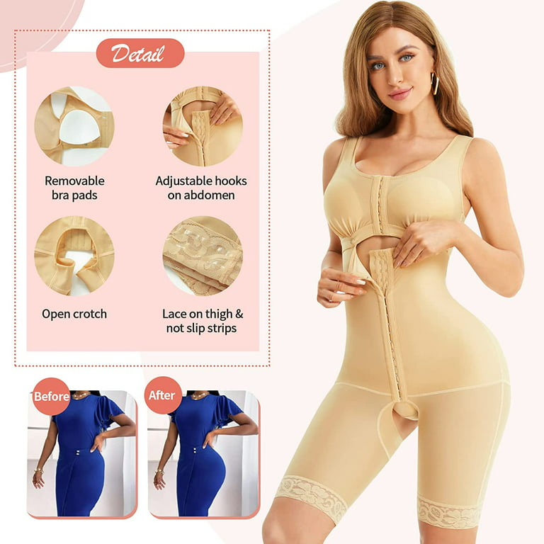 Gotoly Bra Shapewear Tummy Control Bodysuit for Women Waist Trainer Full  Body Shaper Faja Colombianas Compression Garments(Beige Small) 