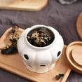 thumbnail image 5 of Mornenjoy Garlic Keeper,Ceramic Garlic Jar Storage Garlic Collection Vented Hollow Pumpkin Shape Stoneware Garlic Container with Lid (White Ceramic-S), 5 of 9