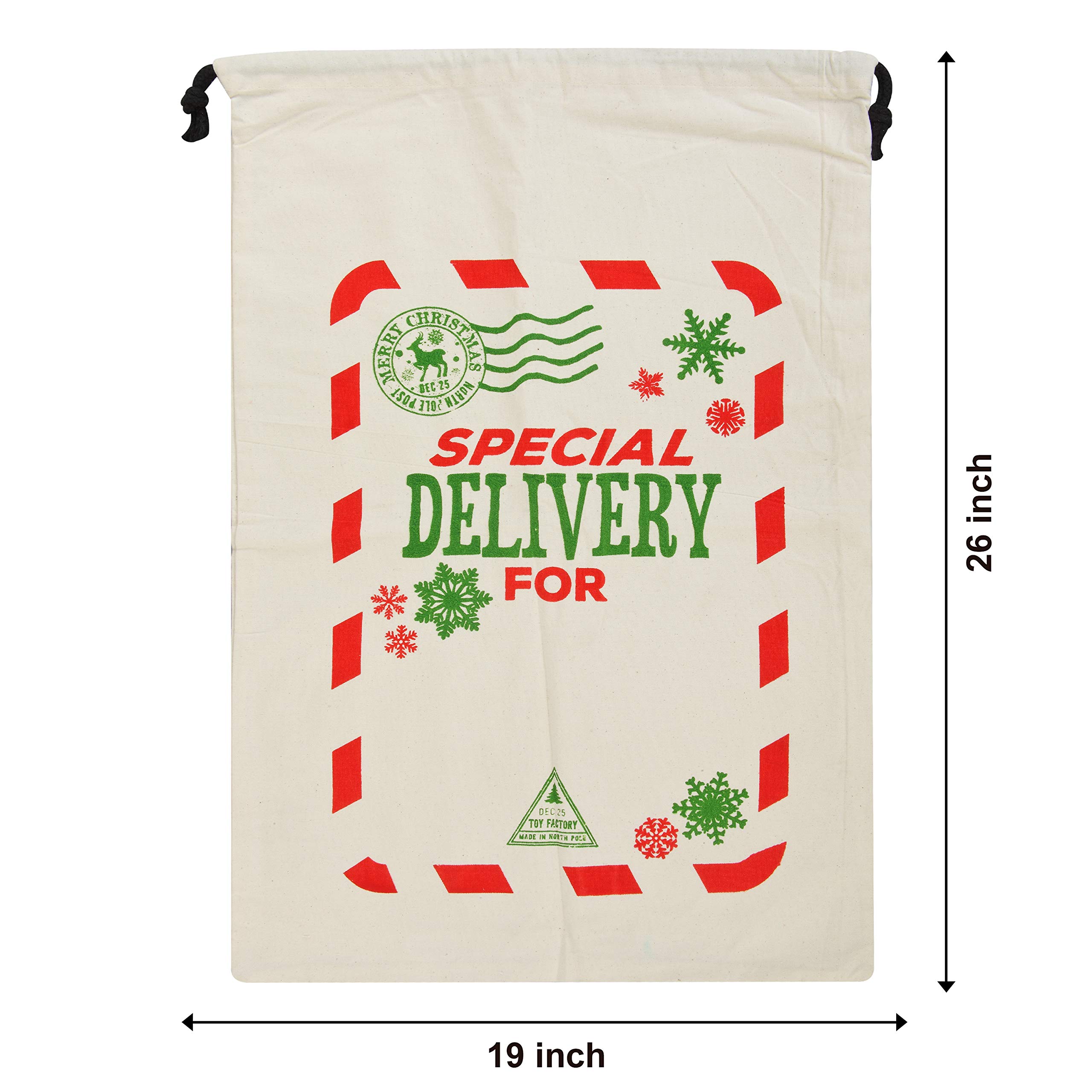 Joyfy 3-Piece Santa Burlap Canvas Drawstring Gift Bags, 26 x 19 Inches photo 7