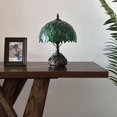 thumbnail image 3 of Tiffany Table Lamp Green Stained Glass Leaves LED Bulb Included Dragonfly Base for Living Room Bedroom Bedside Office Hotel 10'W*14"H, 3 of 7
