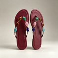 thumbnail image 2 of Women Jewelled Flip Flops Thong Strap Open Round Toe Comfy on Flats Sandals Casual Summer Beach Slippers, 2 of 4