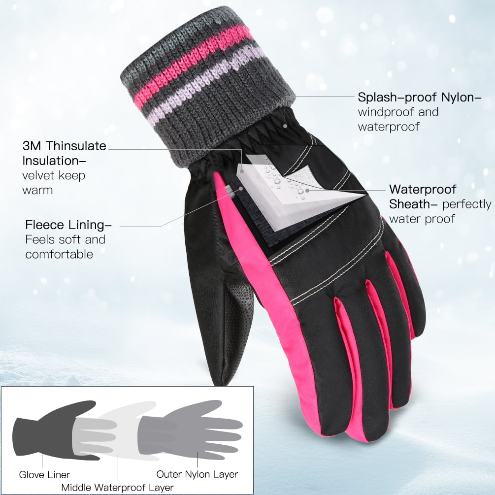 Royal Blue XS Mya Thick Ski Gloves Children Winter Gloves Waterproof Warm Ski Gloves Non-Slip Winter Gloves for Boy/Girls Outdoor