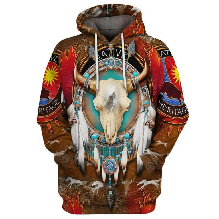 Indian Chief Native Tribal Totem Ethnic Hippie Men Women Pullover Hoodie Jackets Hooded Sweatshirt E XXXL Walmart