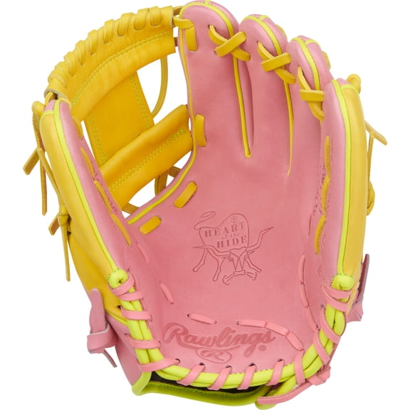 Rawlings Heart of the Hide Infield Glove | 204U Pattern | 11.5-Inch | RHT | Pink/Yellow