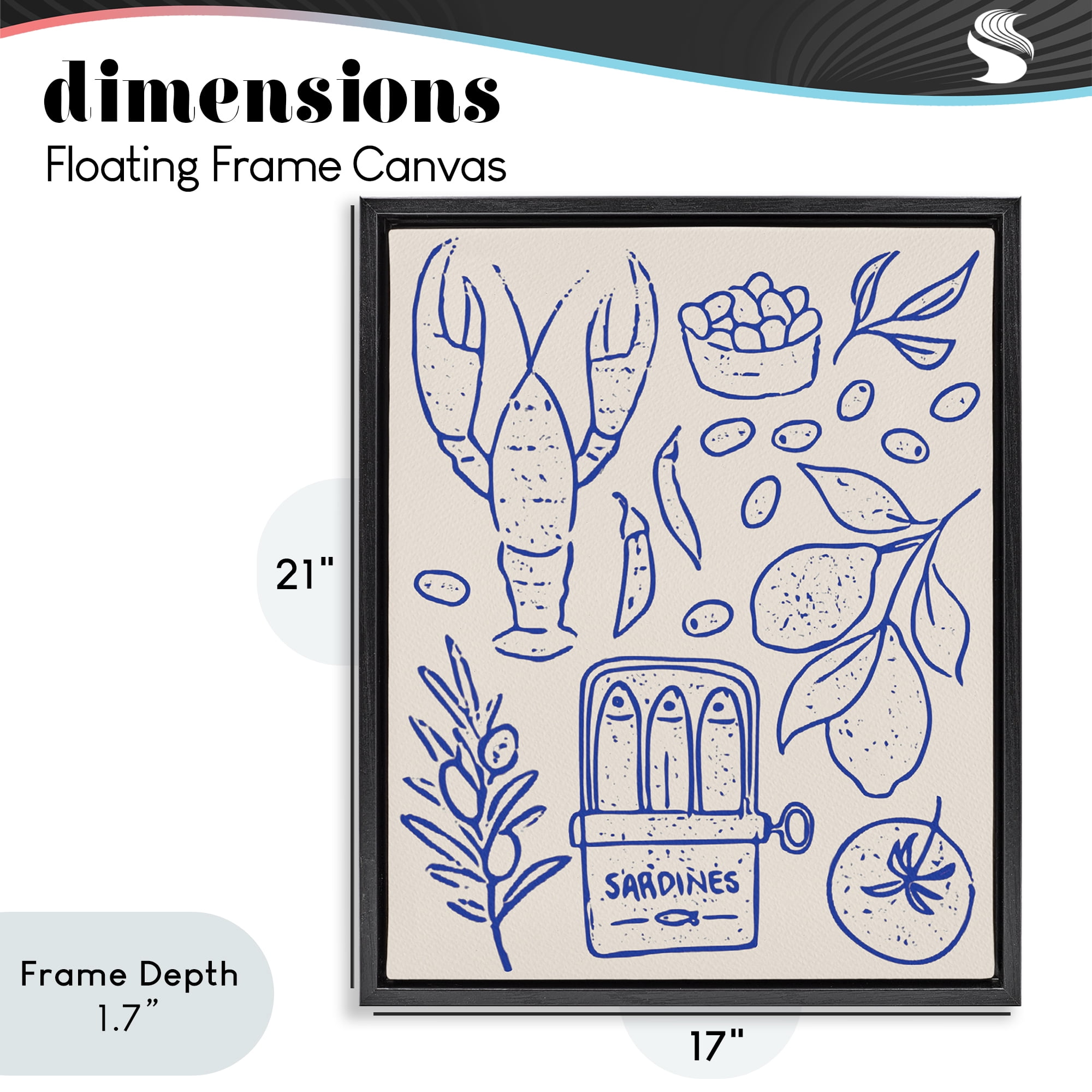 Stupell Industries Seafood & Herbs Simplicity Black Framed Floater Canvas Wall Art, design by Camila Juncos
