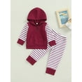 thumbnail image 3 of Franhais Kid Boy Pants Suit, Long Sleeve Hooded Neck Front Pocket Zipper Tops + Drawstring Striped Pants, 3 of 9
