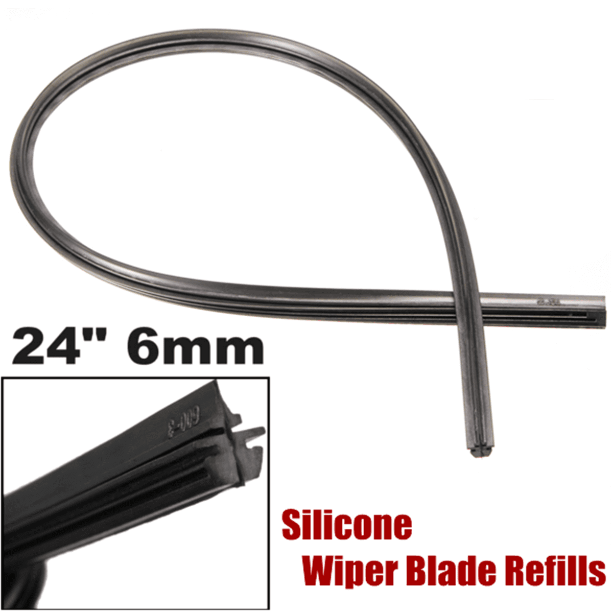 1Pcs Silicone Black Frameless Wiper Blade Refills 24" long universal