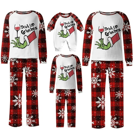 

Clearance Before Christmas！Gotyou Family Grinch Pajamas Christmas Prints Family Matching Long Sleeve Tops+Pants Set Family Matching Sets