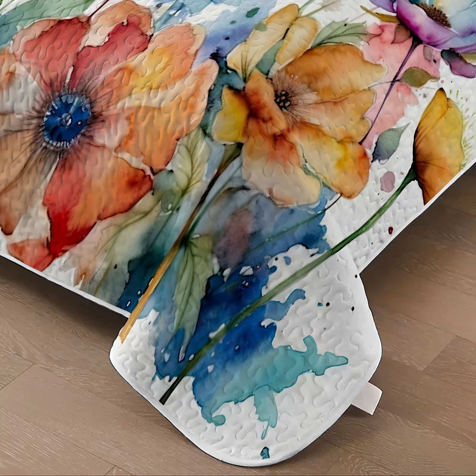 Flymme Quilts Sets Queen Size 3 Pieces Watercolor Art Floral Bedspread Coverlet with Pillowshams Lightweight Quilt Bedding Sets for Bedroom Decor