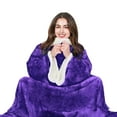 thumbnail image 3 of Tirrinia Microplush Sherpa Blanket with Sleeves for Women and Men, 3.19 lb, Breathable, Purple, 3 of 8