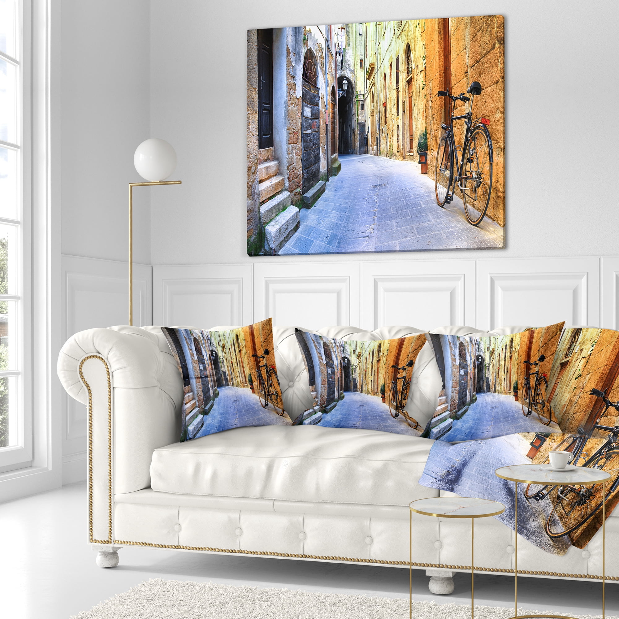 Designart Pictorial Street of Old Italy - Cityscape Throw Pillow - 16x16