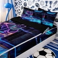 thumbnail image 3 of Erosebridal Neon Hockey Player Print Zipper Twin Comforter Sets with Fitted Sheet and 2 Pillowcases,Glow Skater Dark Rink Star Accent Zipper Bedding Set,Cyan Purple,4-Piece,Black Reversible, 3 of 6