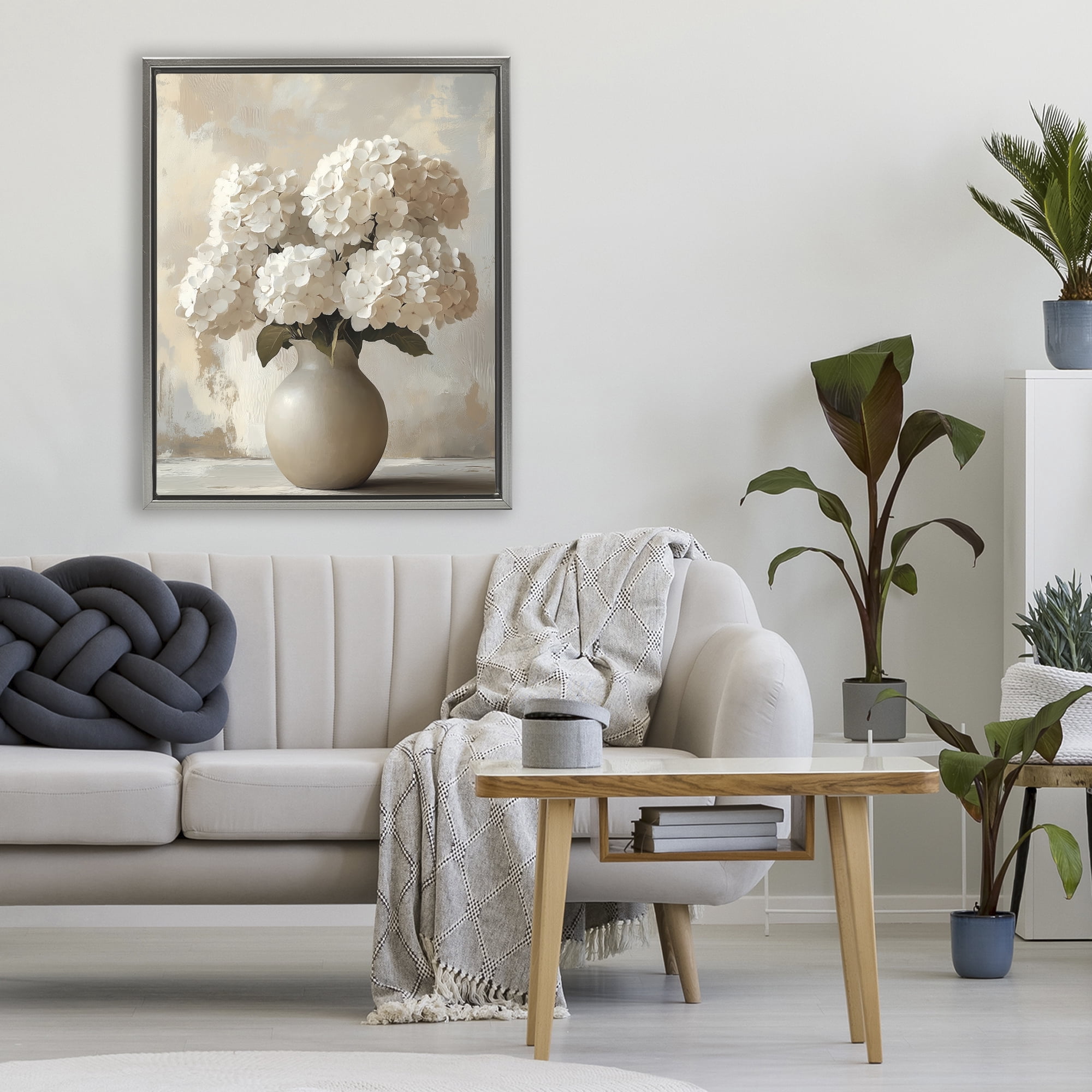 Stupell Industries Vase of Hydrangeas in Bloom Gray Framed Floater Canvas Wall Art, design by LSR Design Studio