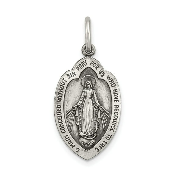 Sterling Silver Miraculous Medal Necklace for Women, Virgin Mary Catholic Pendant with Inscription, Christian Faith Jewelry, Religious Marian Charm for Devotion and Protection