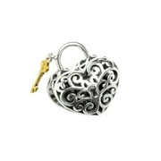 Queenberry Sterling Silver Love Heart Lock Key Valentine Gold-Tone Key Bead Charm Fits Pandora