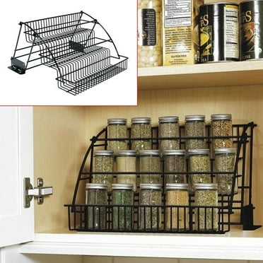 3 Tier Pull Down Spice Rack Organizer Metal Cabinet Pantry Countertop Basket for Spices & Jars