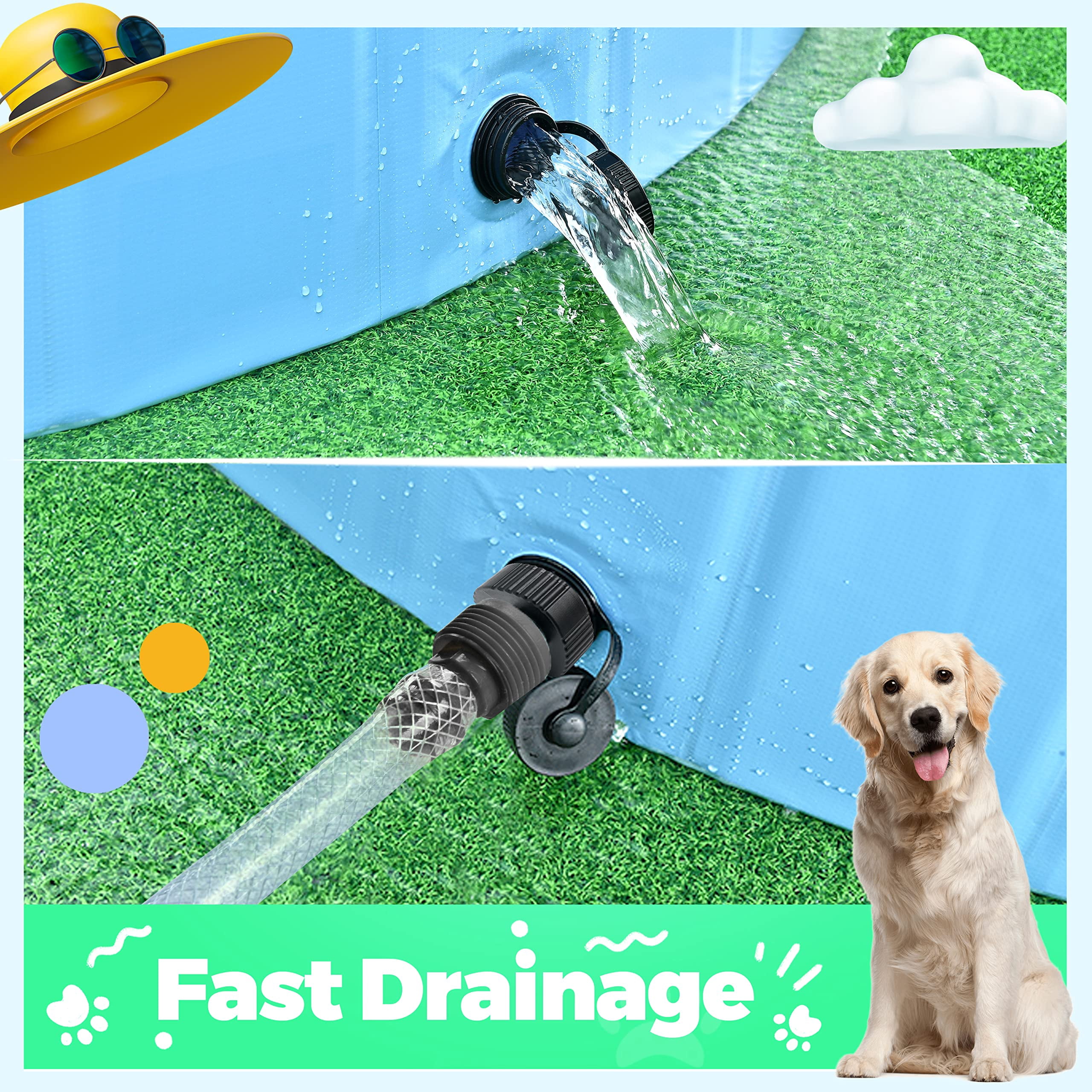 YCFUN 32" Foldable Dog & Kiddie Pool, Hard Plastic Above Ground Swimming Pool with Non-Slip Bottom, Portable Outdoor Pool for Dogs & Kids (32" x 8")