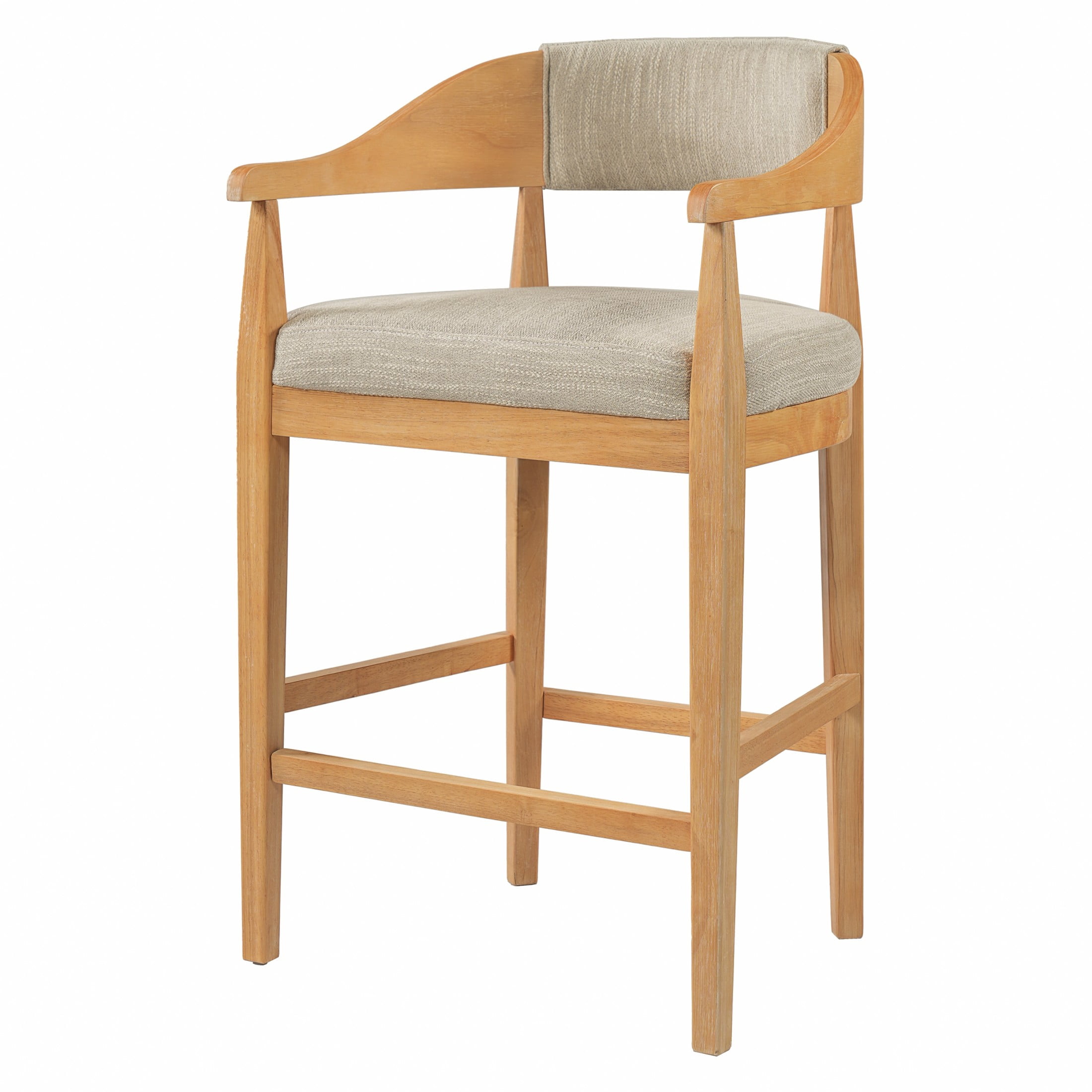Christopher Knight Home Mid-Century Wood Counter Stools with Curved Arms, Natural+Beige, Set of 2