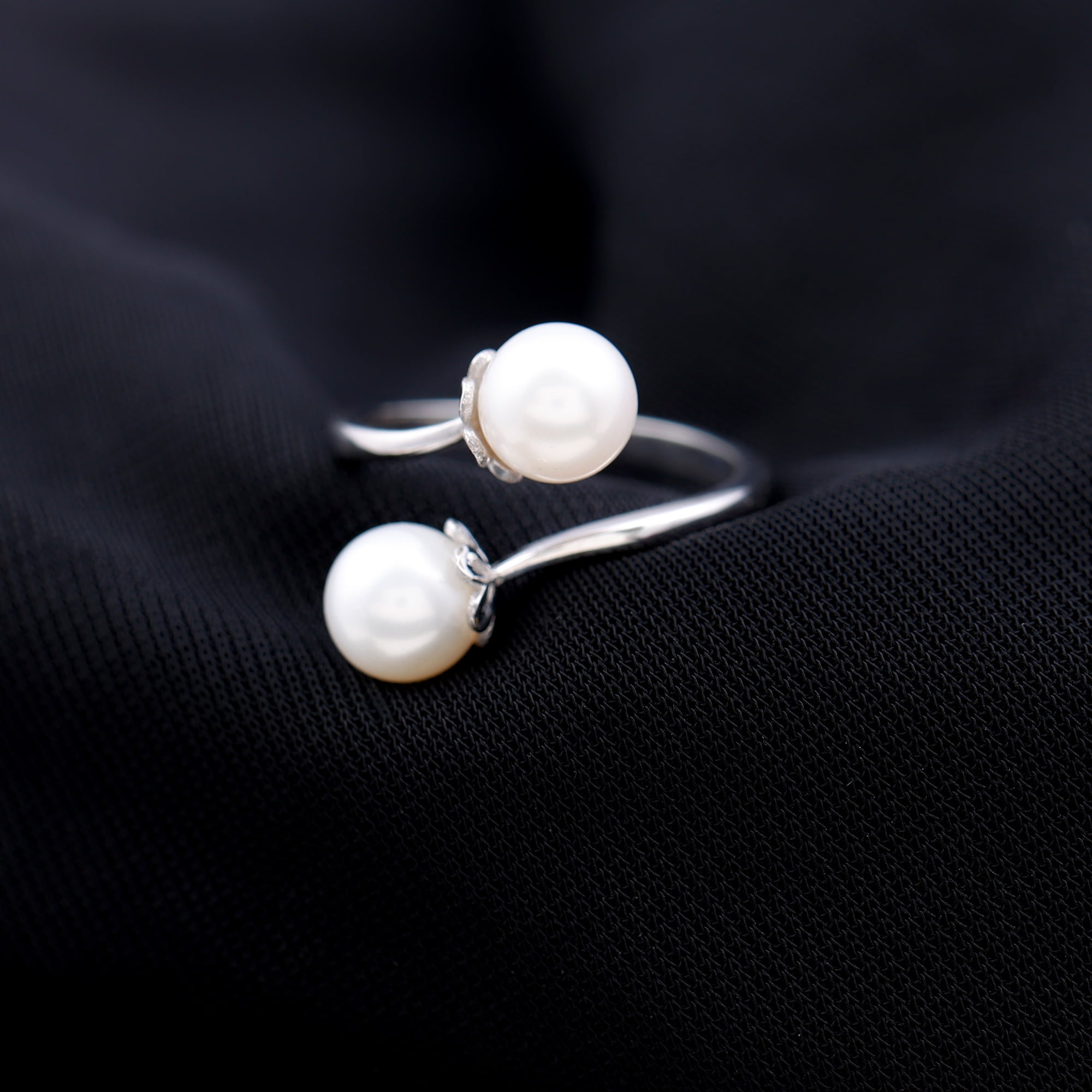 Pearl ring female ins tide sterling silver ring niche design fashion index  finger ring personality opening