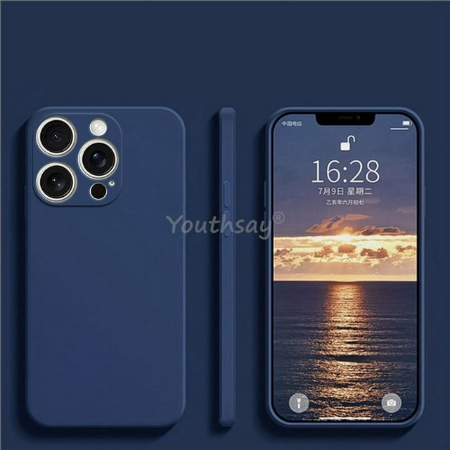 For iPhone 16 Pro Max Case Liquid Silicone Plain Case For Apple iPhone 16 Pro Max Cover TPU Anti-drop Phone Protector Cover Blue For iPhone 16 ProMax