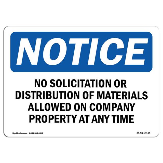 SignMission OS-NS-A-1218-L-16195 12 x 18 in. OSHA Notice Sign - Notice No Solicitation or Distribution