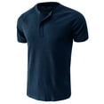thumbnail image 3 of PEASKJP Mens Casual Henley Shirts Short Sleeve Athletic Workout Shirt Gym Muscle Slim Fit Basic Tops (Navy,XXL), 3 of 6