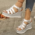 thumbnail image 4 of Rokment Platform Wedge Gladiator Sandals for Women 2026 Classic Vintage Casual Metallic Leather Open Toe Ankle Strap Chunky High Heels Fisherman Dressy Summer Shoes Roman Beach Silver Size 9, 4 of 8