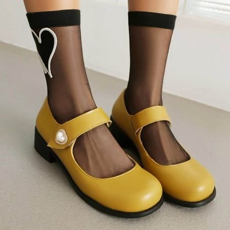 

Tuobarr Womens Dress Heels Women s Summer Leisure Round Head Low Heels Solid Color Shoes Yellow US Size 4.5